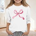 thumbnail image 2 of Girls' Bow Print Valentine's Day T-shirt 3/4 Sleeve Crew Neck Shirt Casual Loose Graphic Tee (3-14 Years), 2 of 5