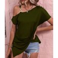 thumbnail image 3 of Gibobby Playera Manga Corta para Mujer Cuello sesgado manga mujer hombro blusa corta camiseta Tops camiseta blusa mujer(Verde,CH), 3 of 5