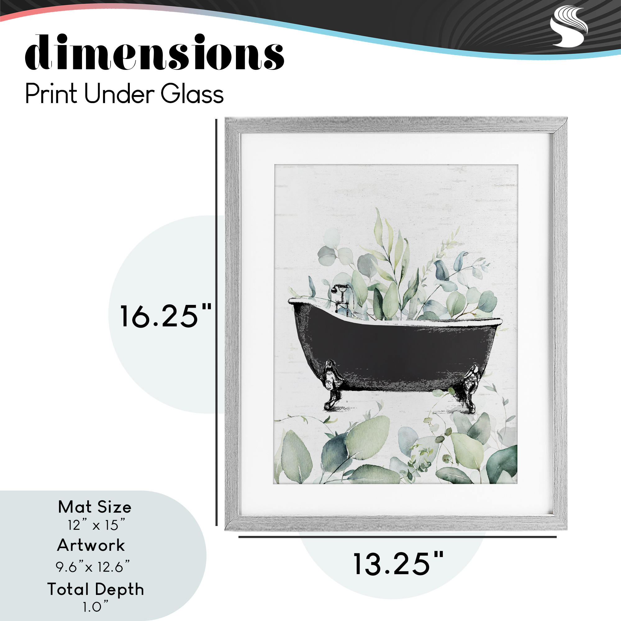 Eucalyptus Leaves Bathtub Gray Framed Print Under Glass, design by Lettered and Lined