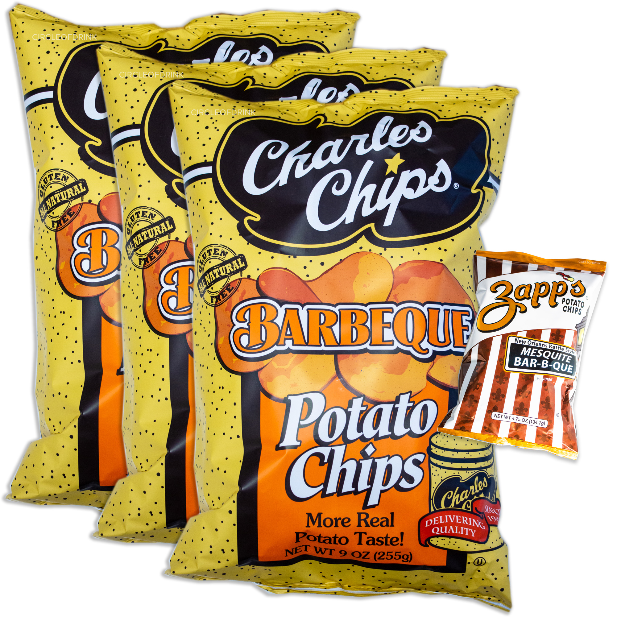 Charles Chips Barbeque Potato Chips (3, 9oz bags) Variety Pack Zapp