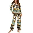 thumbnail image 2 of FOR U DESIGNS Aztec Sunflower Button Pajamas for Women Set 2 Piece Size 4XL Button Sleepwear Long Sleeve Tops and Pants for Women Button Up Nightwear with Pockets, 2 of 7