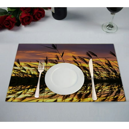 

GCKG Landscape Scenery Placemat Reed against the Dramatic Sunset Placemat 12x18 Inch Set of 2