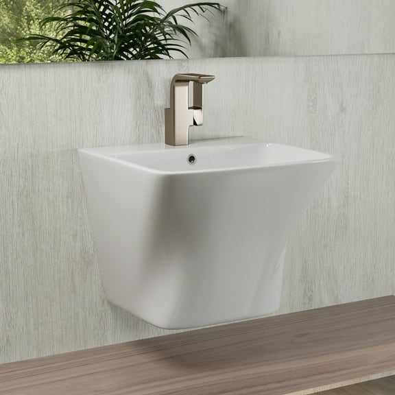 Los Flexi 19" Wall Mount Sink with Overflow in White, Floating Bathroom Vessel Sink, One Faucet Hole, Includes Pop-Up Drain Kit