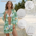 thumbnail image 6 of Xixirimido Green Palm Leaf Plumeria Print Women's Casual Beach Cover Up Shirt Dress Long Sleeve Button Down Swimwear Cover Up with Side Slits and Curved Hem, Size S, 6 of 7