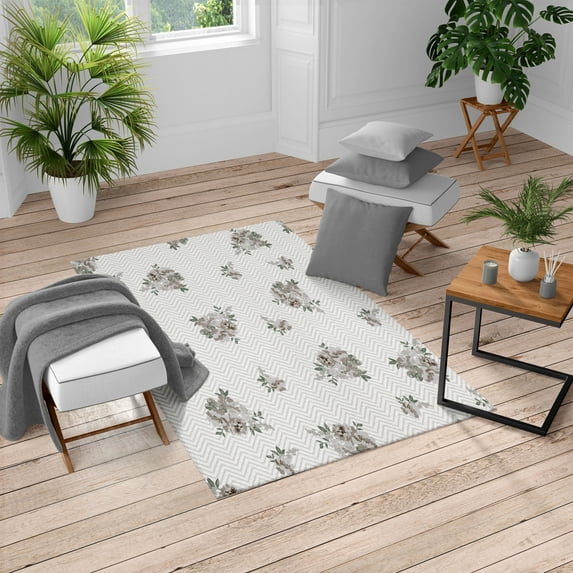 Rose Turkish Area Rug, Floral Theme Illustration of Rose Flower Romantic Springtime Design Print, Soft Carpet for Living Room Decor with Distressed Look, 2.6' x 5', Taupe Grey, by Ambesonne