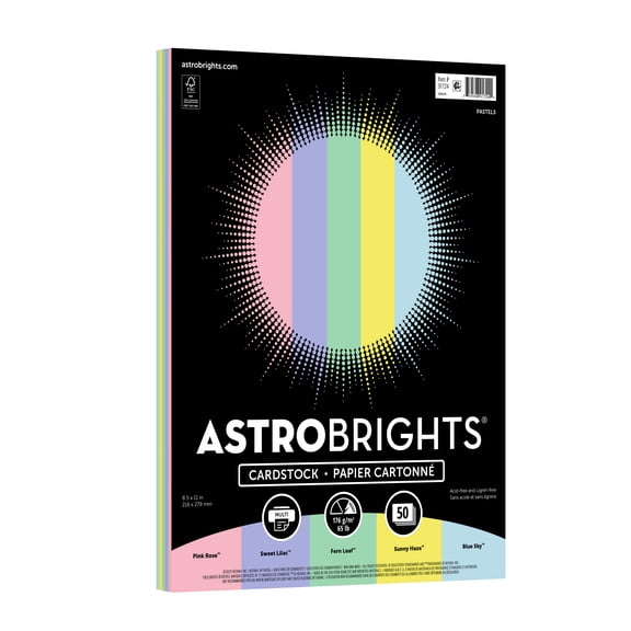 Astrobrights Colored Cardstock, 8.5" x 11", 176 Gsm, Pastel Assortment, 50 Sheets (91724)