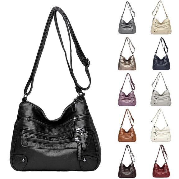 Modstep Women's Retro Crossbody Tote Bag Multiple Zipper Compartments Soft Leather Shoulder Purse Lady Versatile Underarm Handbag Beige