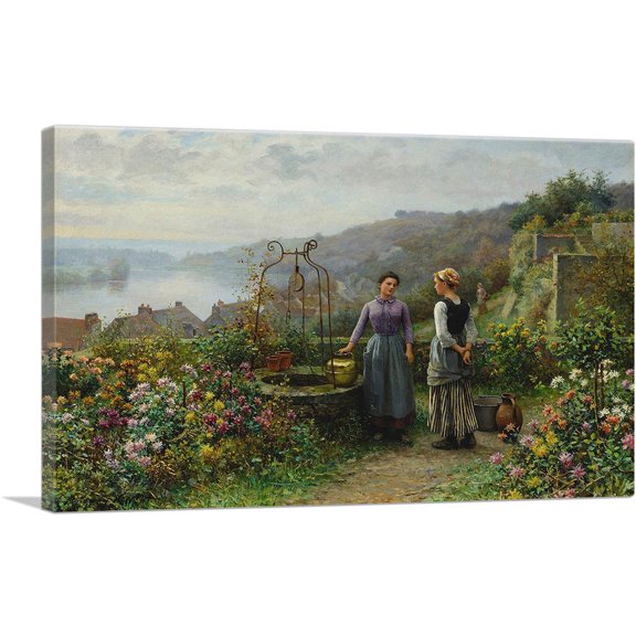 ARTCANVAS Fetching Water Canvas Art Print by Daniel Ridgway Knight - Size: 26" x 18" (0.75" Deep)