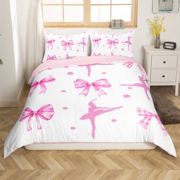 Erosebridal Girly Bow Comforter Cover Twin,Dance Theme Bedding Twin Size,Ballet Flower Duvet Cover Twin,Super Cozy Dreamy Room Decorative(No Comforter),Reversible,3pcs