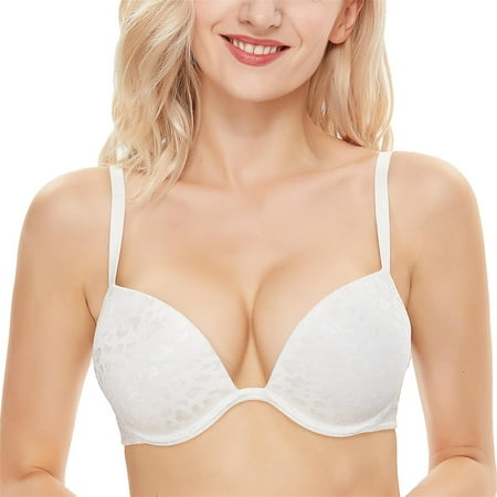 Wingslove Womens Push-up Bra Deep V Plunge Underwire T-Shirt Bra  White 36D