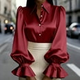 thumbnail image 2 of Hueook Tshirts Shirts for Women Tee Shirt Womens Casual Loose Solid Turndown Collar Long Sleeved Tops Buttons Shirts Wine S, 2 of 8