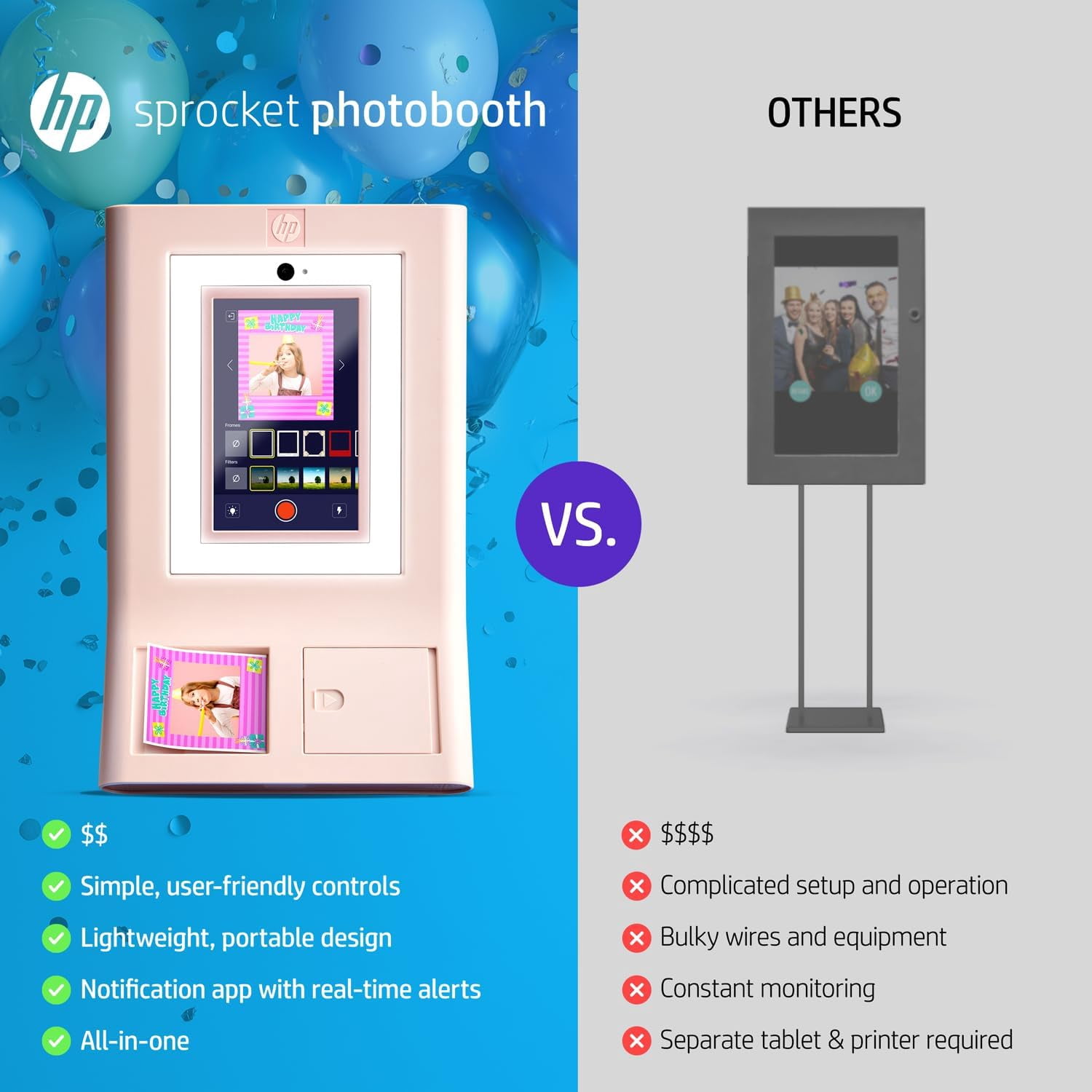 HP Sprocket Photo Booth Printer, 110 3x4 Zink Paper Sheets, Pink