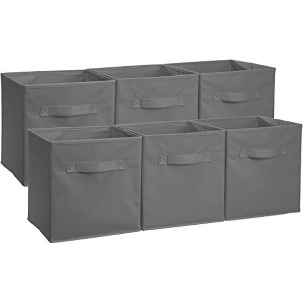 Basics Collapsible Fabric Storage Cubes Organizer with Handles, Gray