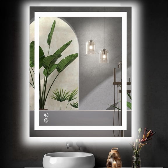 Wall-mounted LED Bathroom Mirror, Anti-Fog, Adjustable Color Temperature & Brightness, Backlit Front Lit - 24"x32"
