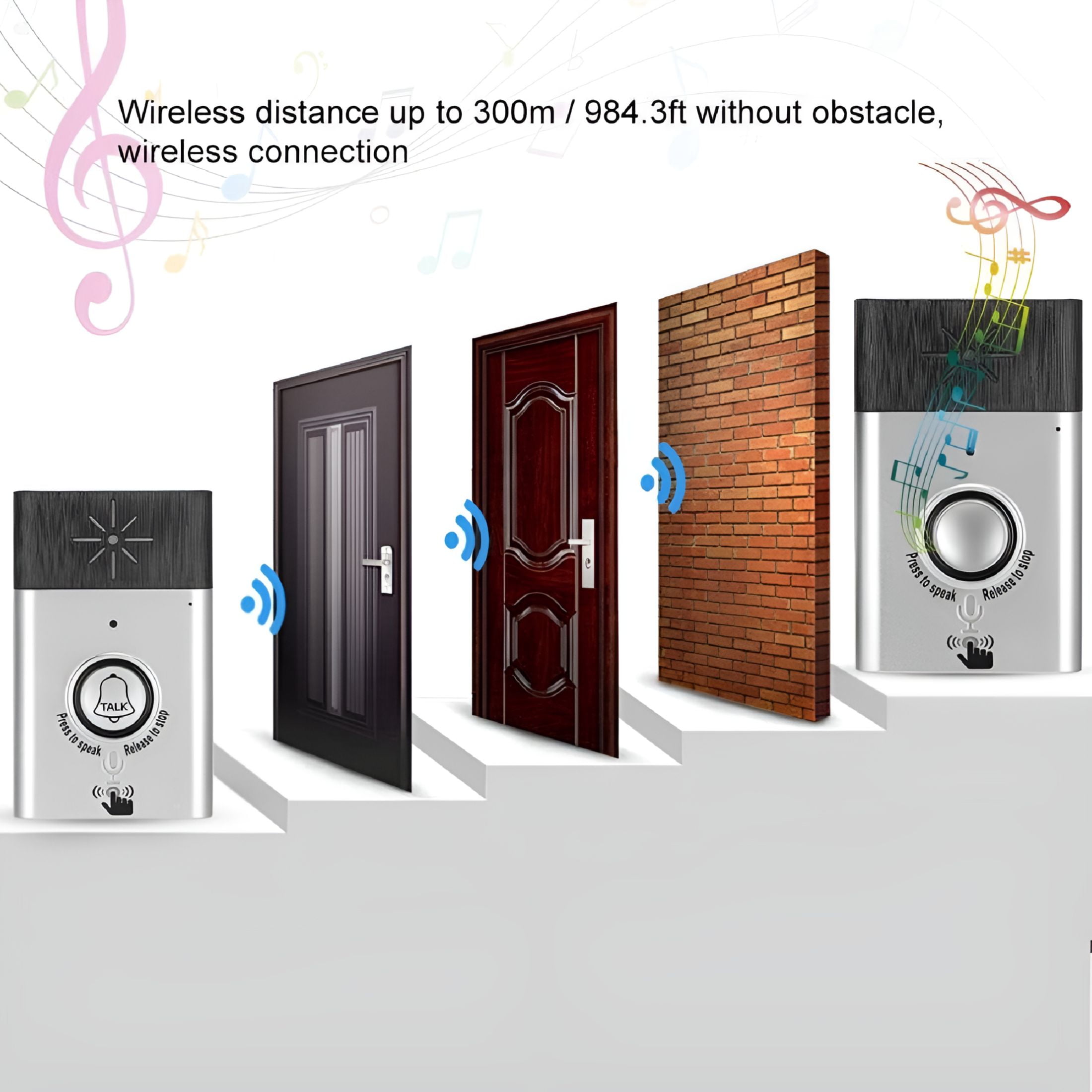 GJX Wireless Voice 2-Way Intercom Doorbell with Built-in Speaker, Home Security Access Control System with Long Standby Time, Door Chime
