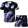 thumbnail image 1 of Verano niños Lobo camisetas pantalones cortos trajes niños niñas dibujos animados mangas cortas Tops + cintura elástica pantalones 2 uds ropa Outfits14T Gao Jinjia LED, 1 of 2