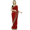 thumbnail image 7 of Atasi Indian Women's Sari Solid Maroon Georgette Saree With Blouse Piece, 7 of 7