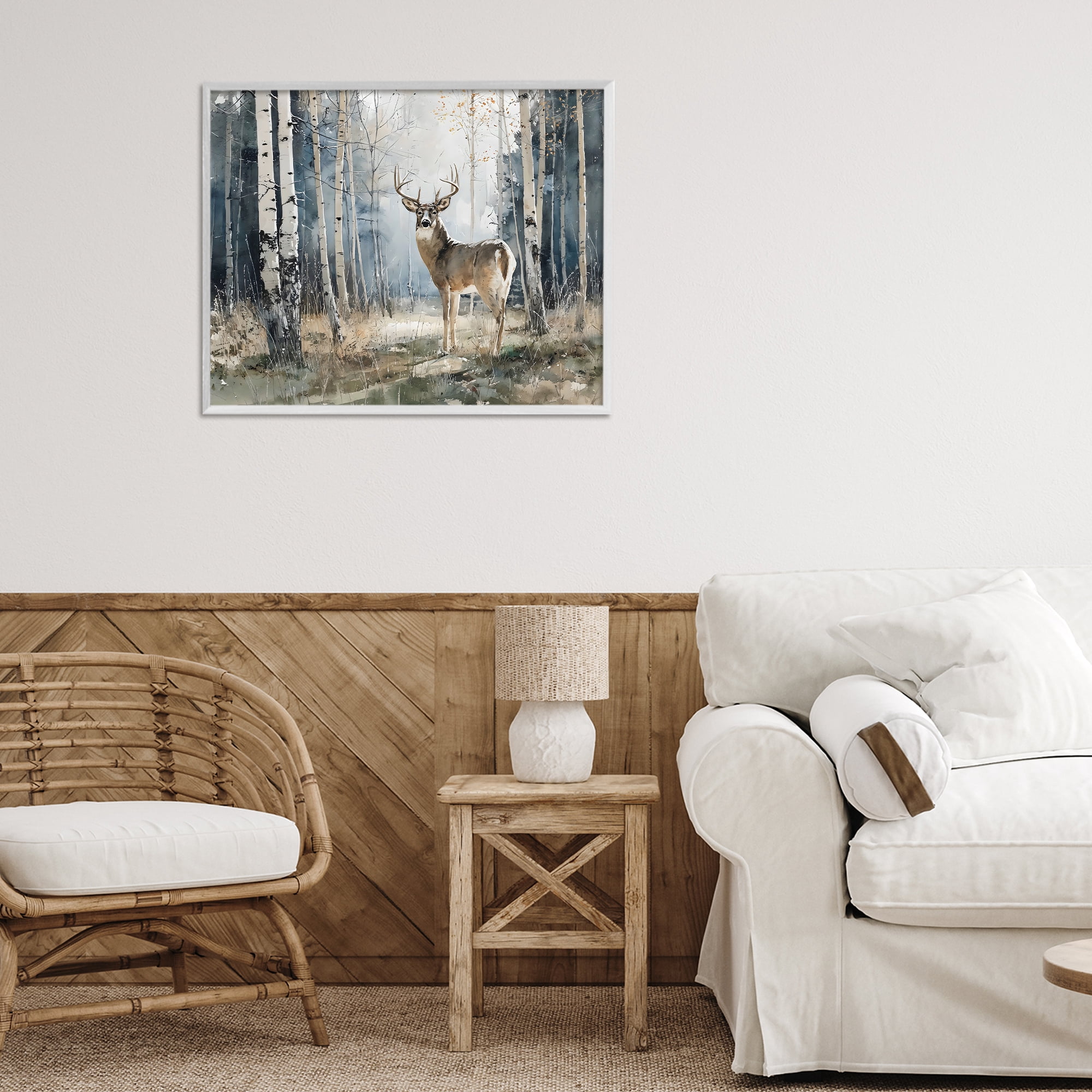 Stupell Industries Lone Stag in Birch Forest White Framed Giclee Art, design by Franklyn Gregory