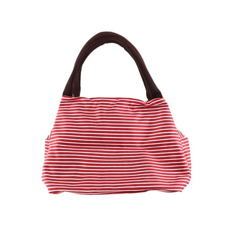 - Women Cotton Blend Stripe Pattern Makeup Pouch Holder Handbag Zipper Bag red