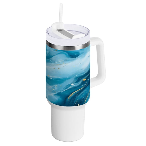 40 Oz Car Handle Water Bottle Water Cup Water Bottle Water Jug Coffee Cup Travel Water Bottle Pretty Blue Marble Pattern