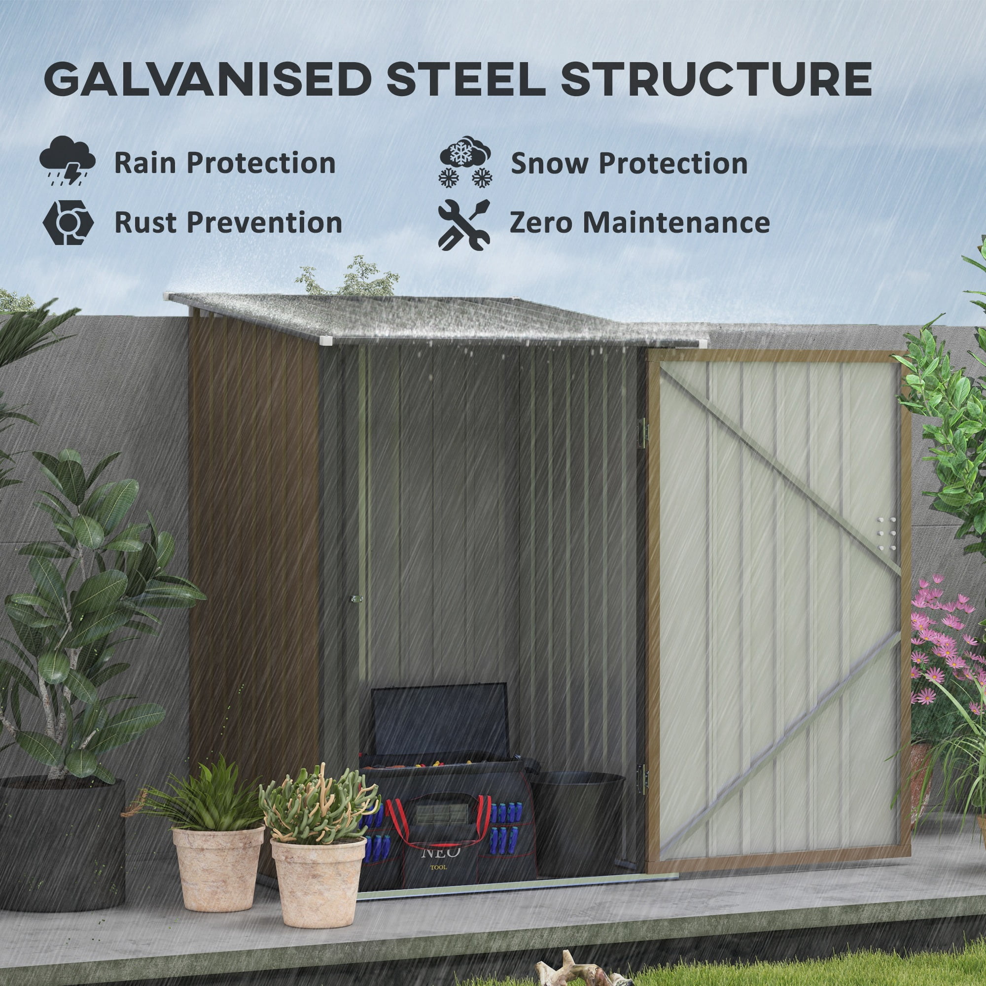 Outsunny Metal Outdoor Storage Shed with Lockable Doors, 3.3' x 3.4', Brown