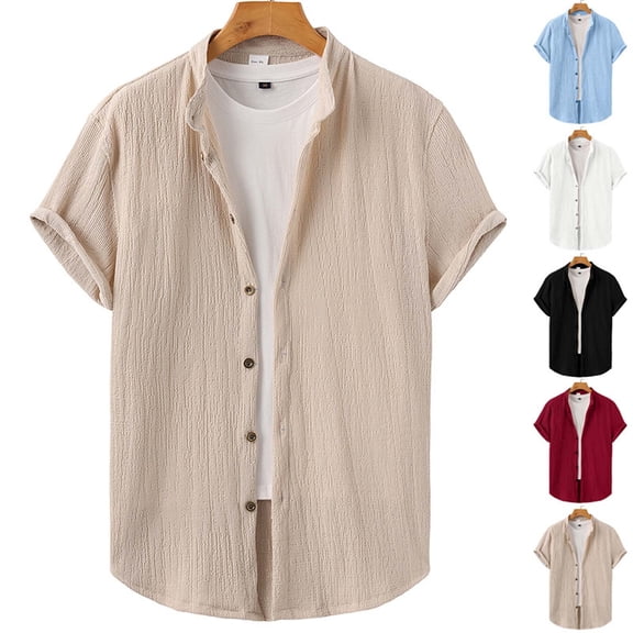 WIZUTIZ Mens Summer Beach Shirt Breathable Henley Shirts Button Up Tshirt Going Out Tops Vacation Tees Short Sleeve Tshirts