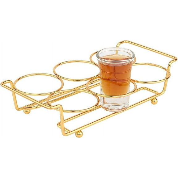 6-Hole Iron Glass Holder Display Racks Whiskey Spirits Wine Glass Holder for Bar Tasting Serving Tray Kitchen Tools Rectangle Golden 22.2x12.6x5.5cm Inner Diameter: 5.8cm