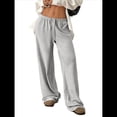 thumbnail image 3 of Pantalones Deportivos Rectos de Pierna con Cintura con Cordón para Mujer, Pantalones Casuales Holgados y Largos de Verano. Gris M, 3 of 9