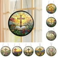 thumbnail image 7 of Faux Stained Glass Suncatcher with Flower and Christ Design,Religious Window Hanging Decor for Home and Church,Colorful Bible Verse Wall Art for Spiritual Inspiration,15cm Silver Chain Package, 7 of 7