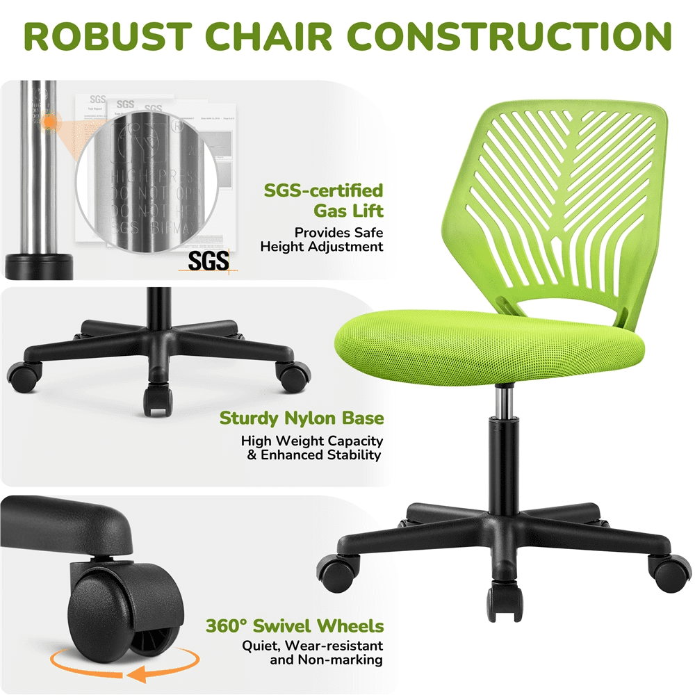 Alden Design Adjustable Armless Mesh Office Chair for Home Office, Green