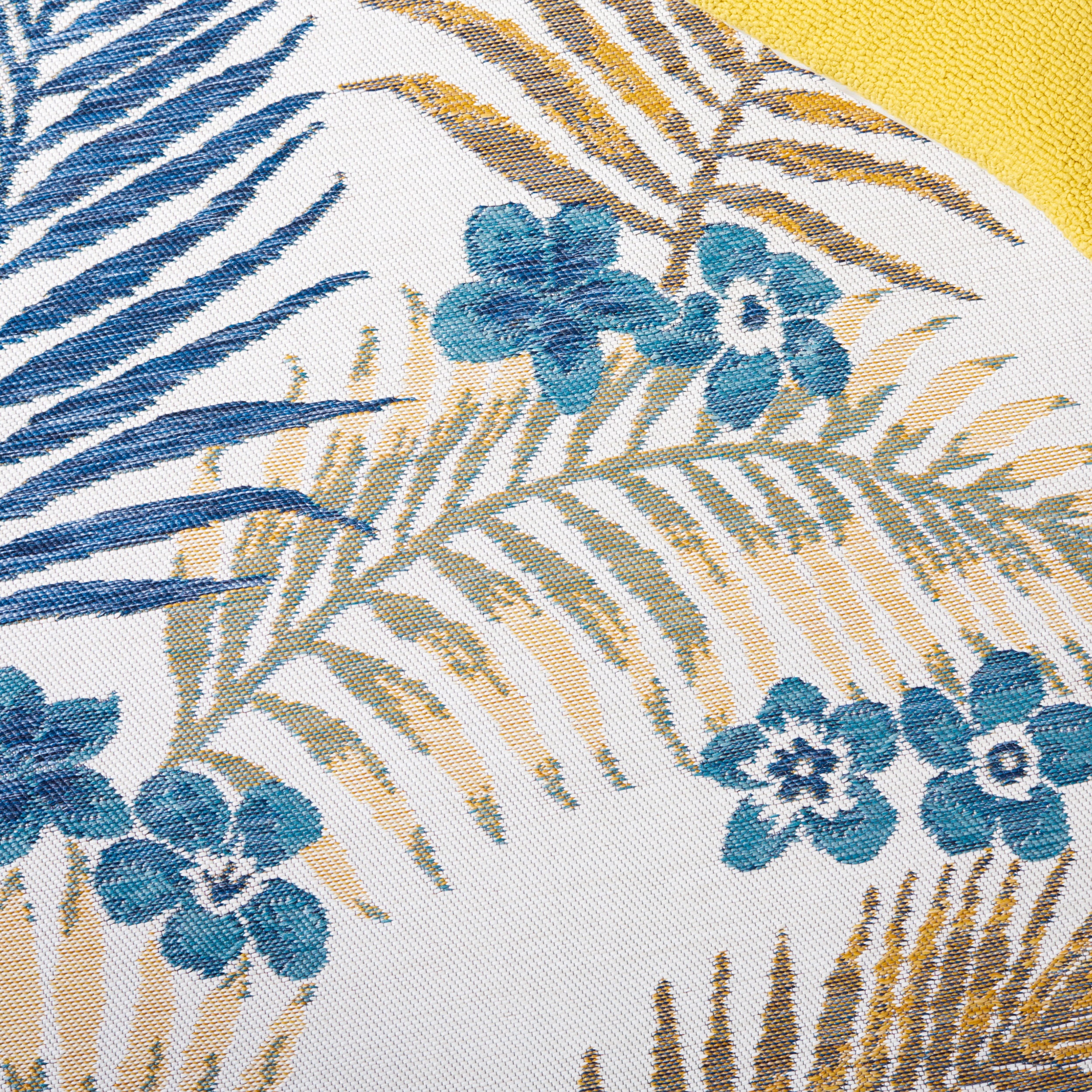 SAFAVIEH Sunrise Jane Floral Reversible Indoor/Outdoor Area Rug, Ivory/Blue Gold, 4' x 5'7"