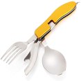 thumbnail image 1 of 1 Pack Outdoor Camping Multi-purpose Dinning Knife, Stainless Steel Detachable Dinning Spoon, Camping Combination Tableware, Including Camping Fork, Knife, Spoon and Bottle Opener (Yellow), 1 of 8