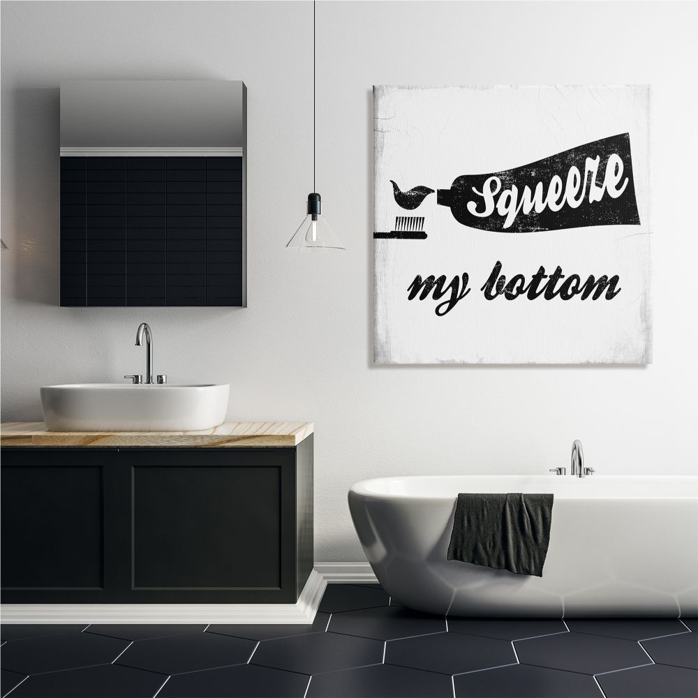 Stupell Industries Squeeze My Bottom Phrase Toothbrush Funny Dental Hygiene, 36 x 36, Design by Daphne Polselli