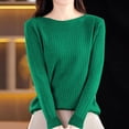 thumbnail image 2 of WTOBBY Women's Casual Round Neck Knitted Long Sleeve Undershirt, One-Shoulder Sweater Design for Unique and Fashionable Layering and Daily Wear,Dark Green M, 2 of 6