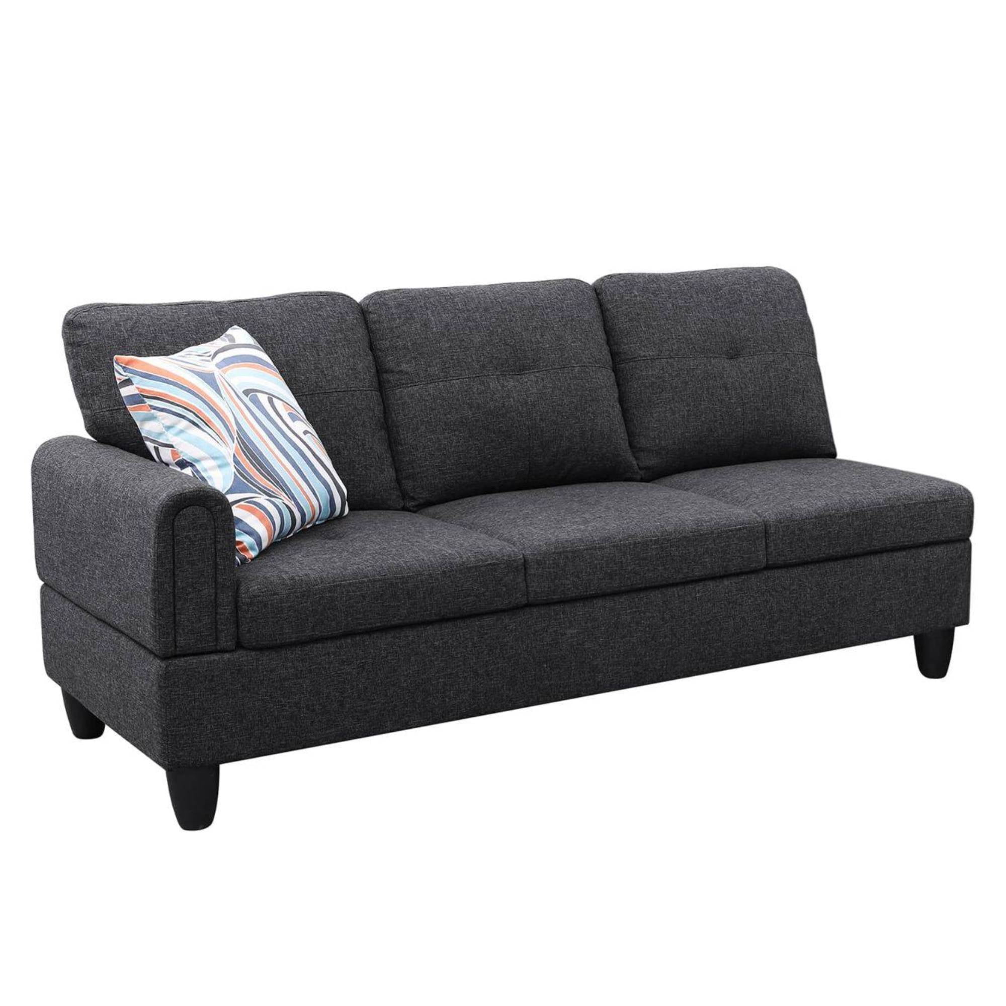L Shape Sectional Sofa Couches Set, Upholstered Leather Corner Couch with Tufted Cushions for Living Room, Black Grey