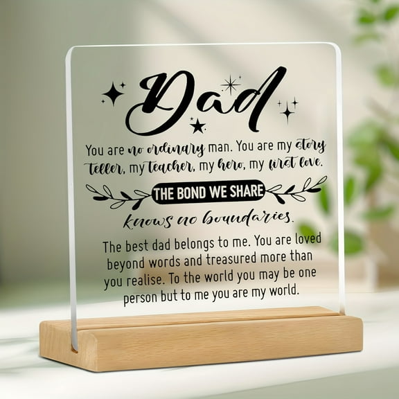 Acrylic Dad Gift Desktop Decoration 4X4 Inch Sentimental Message From Daughter Son Or Child Perfect For Birthday "We Are Lucky To Have You" Home Or Office Decor Fathers Day Gift