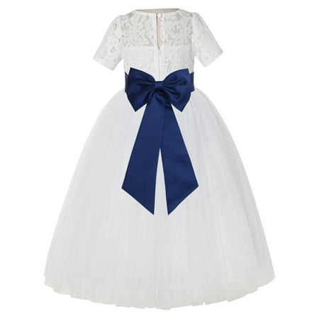 

Ivory Floral Lace Vintage Flower Girl Dresses for Wedding Pageant LG2T