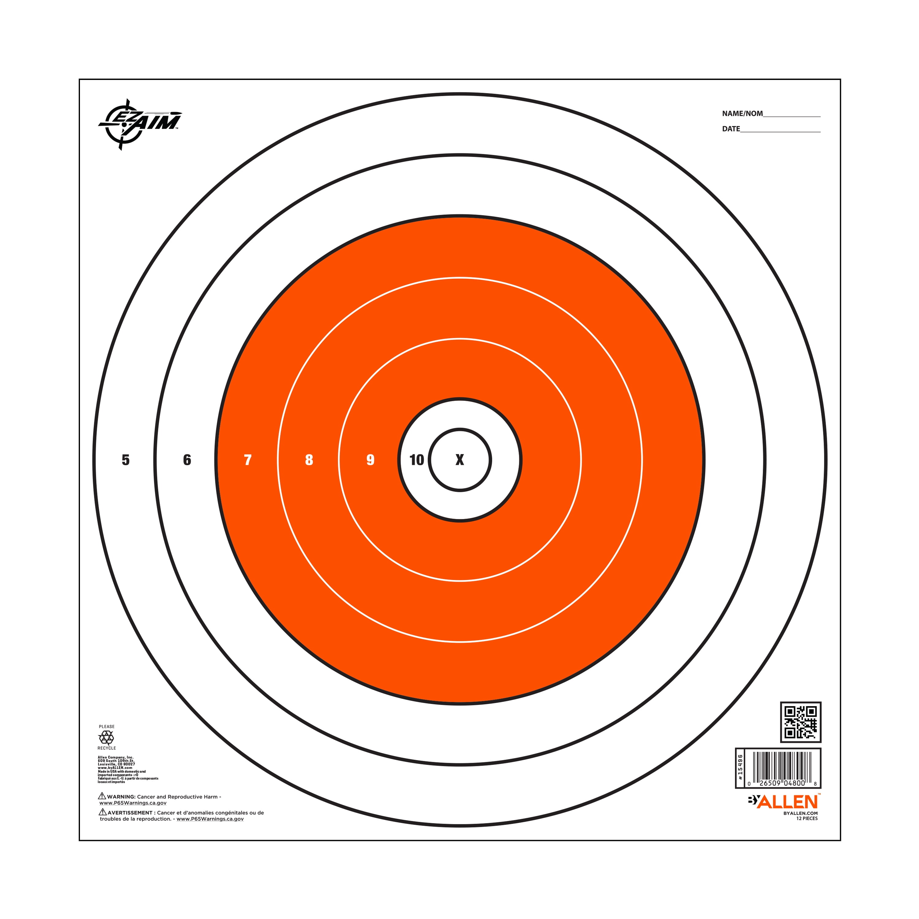 Ez Aim Paper Shooting Targets, 12 In Bullseye, 12-Pack, Orange & White, 2 Pack