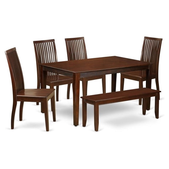 East West Furniture Capri 6-piece Wood Dining Room Set in Mahogany