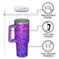 thumbnail image 4 of 40oz Tumbler with Handle and Straw, Vacuum Insulated Stainless Steel Travel Mug, Fits Car Cup Holder, Diamond Sequins Print, 4 of 6
