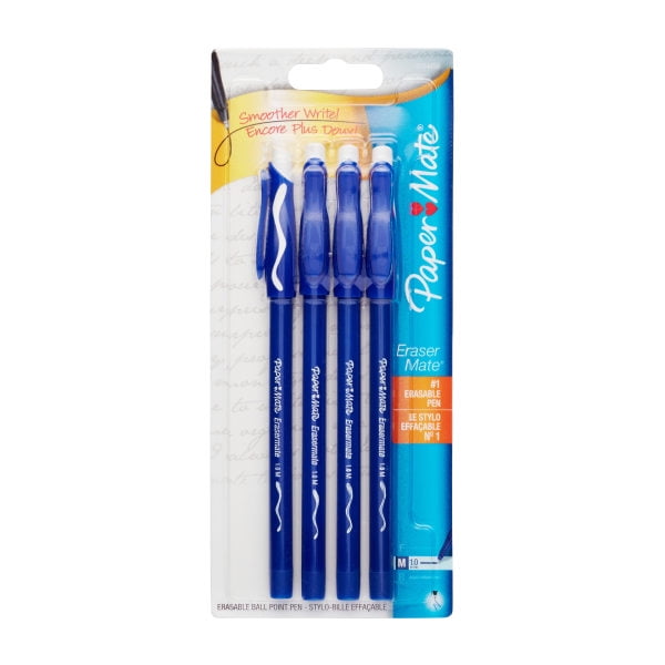 Paper Mate® EraserMate® Pens, Medium Point, 1.0 mm, Blue Barrel, Blue Ink, Pack Of 5