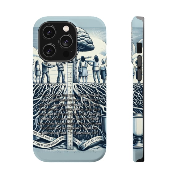 DistinctInk Tough Case for Apple iPhone 15 PRO (6.1" Screen), Compatible with MagSafe Charging - "Rooted in Love: Ephesians 3:17 Explores Limitless Divine Love"