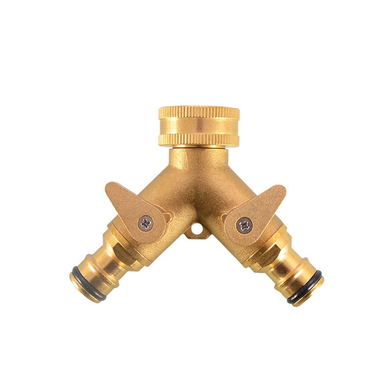 Yozhu Solid Brass Double Hose Connector for Outdoor Tap And Garden Hoses Snap On Y Garden Tap