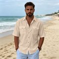 thumbnail image 3 of Yungyresw Short Sleeve Shirt for Men Turn Down Collar Double Pocket Casual Tshirts Breathable Summer Loose Shirts, 3 of 8