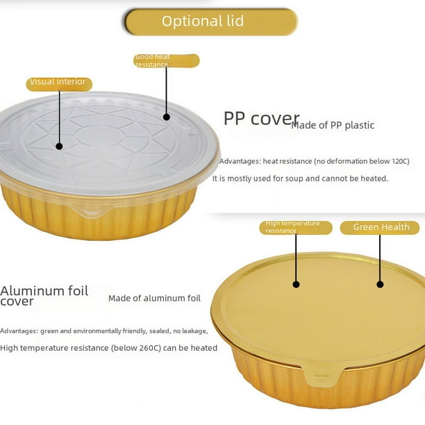 Caja de embalaje desechable, hojalata de aluminio, caja de cartón, platos para ollas calientes, freidora de aire, recipiente para horno, redondo dorado