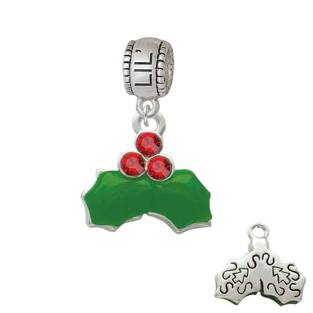 Christmas Holly & Red Crystal Berries - Lil Sister Charm Bead