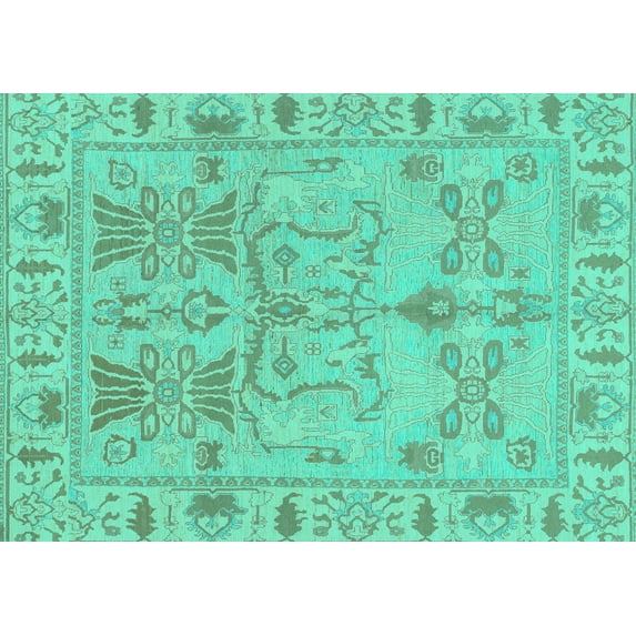 Ahgly Company Machine Washable Indoor Rectangle Oriental Turquoise Blue Traditional Area Rugs, 8' x 12'