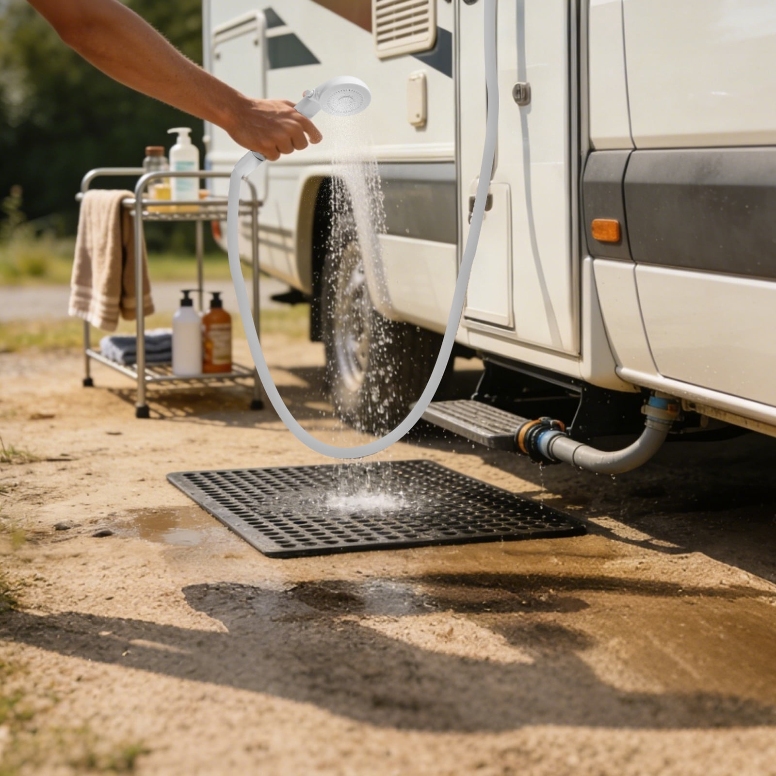 RV Shower Faucet with Handheld Showerhead and Hose 4" Metal Shower Set Leak Resistant for RV Camper Motorhome Travel Trailer (Indoor/Outdoor Use)