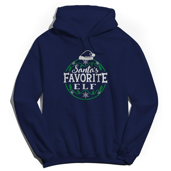 Christmas Holiday Santas Favorite Elf Graphic Navy Men's Cotton Pullover Hoodie