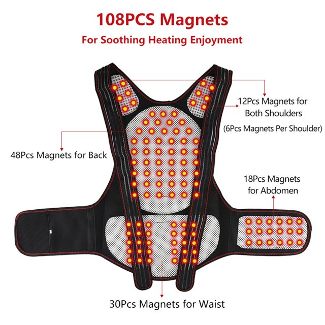 Soothing Back Support Belt Self-heating Back Support Self-heating Back Support Soothing Waist Brace 108pcs Magnets 5pcs Detachable Shaping Plates Back Posture Vest